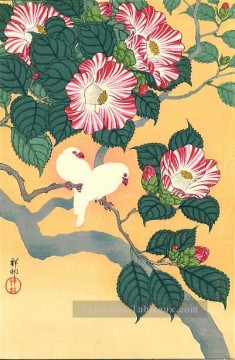 camélia et oiseaux de riz 1929 Ohara KOSON Shin Hanga Peinture à l'huile